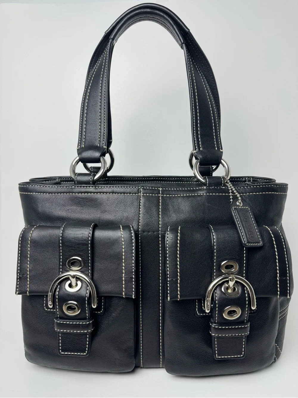 Coach Soho Black Leather Double Buckle Pocket Shoulder Bag-F08A09 -Y2K